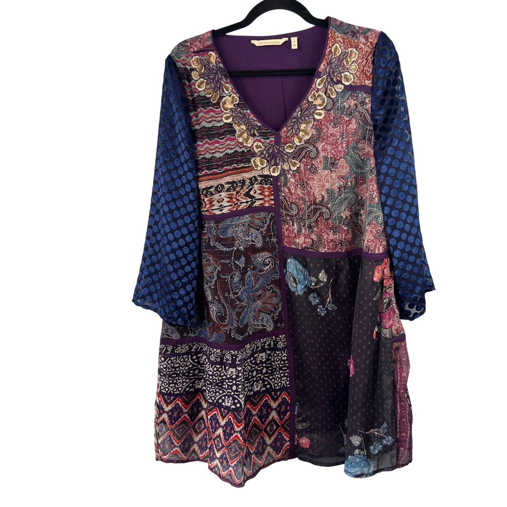 Soft Surroundings All Together Patchwork Boho Tunic Top SZ M Beading Embroidery - Picture 3 of 9